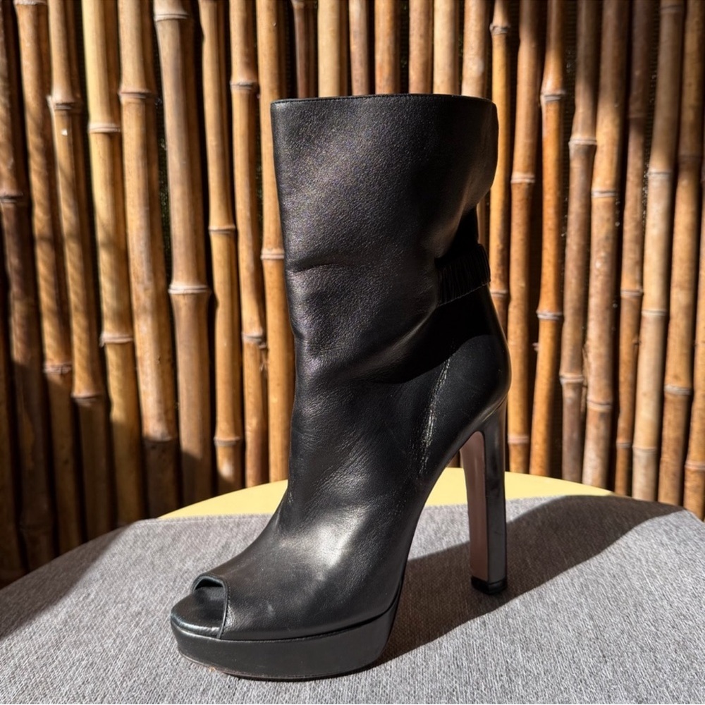 PRADA peep toe leather booties